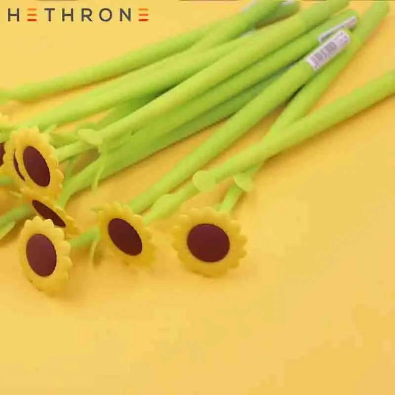 Hethrone 2 шт желтая Солнечная Подсолнух для письма, силиконовая гелевая ручка для школы и офиса, 0,35 мм, мягкая креативная ручка для письма