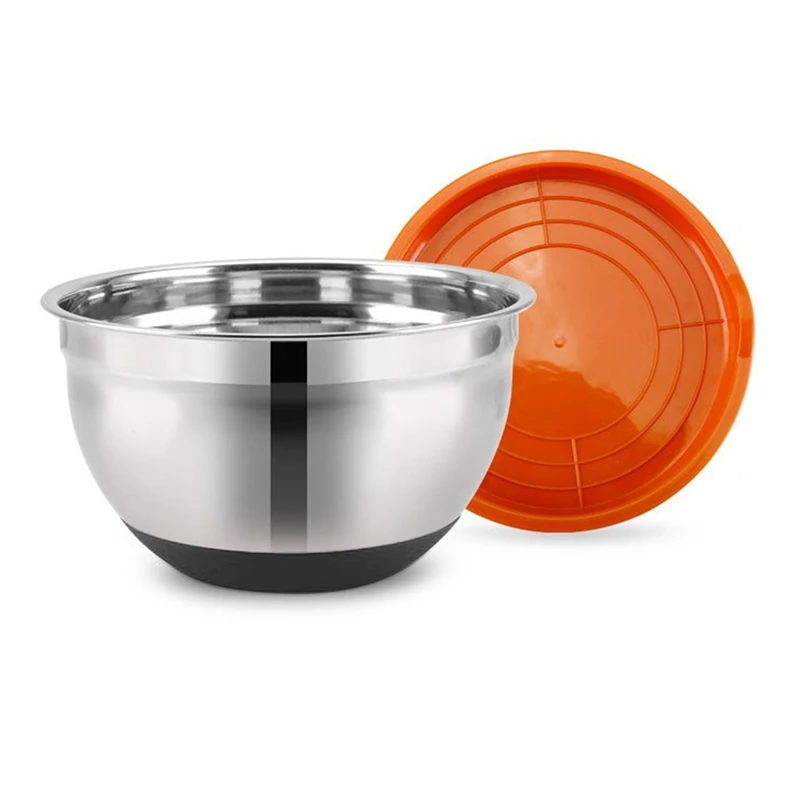 Stainless Steel Mixing Bowl Ergonomic Non-Slip Silicone Base Professional Kitchen DIY Grilled Salad Mixer With Lid | Дом и сад