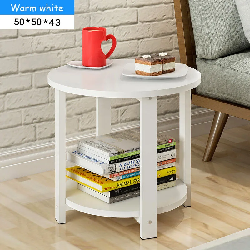 Wooden Coffee Table Marble Texture Simple Smart 2 Layers Round Sofa Side Tea Table for Living Room Bedroom Furniture - Цвет: Warm white 50cm
