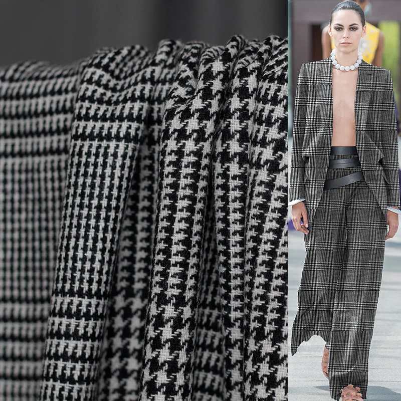 Ткань в Японскую ломаную клетку, Волчья шерсть, материал одежды, осенняя Женская куртка, прошитая ткань