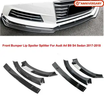 

Front Bumper Lip Spoiler Splitter Trim Mouldings Protector For Audi A4 B9 S4 Sedan 2017-2018 Carbon Fiber Style /Glossy Black