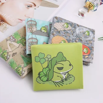 

HUGWISER New Printed Frog Pattern Short Wallet Men's and Women's Wallet PU Leather Wallet Student Gift Fashion Card Bag Frog