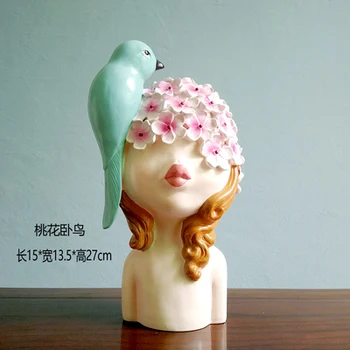 

Lotus standing bird color Original Nordic style Abstract girl ornament Home decoration soft Portrait sculpture with birthday gif