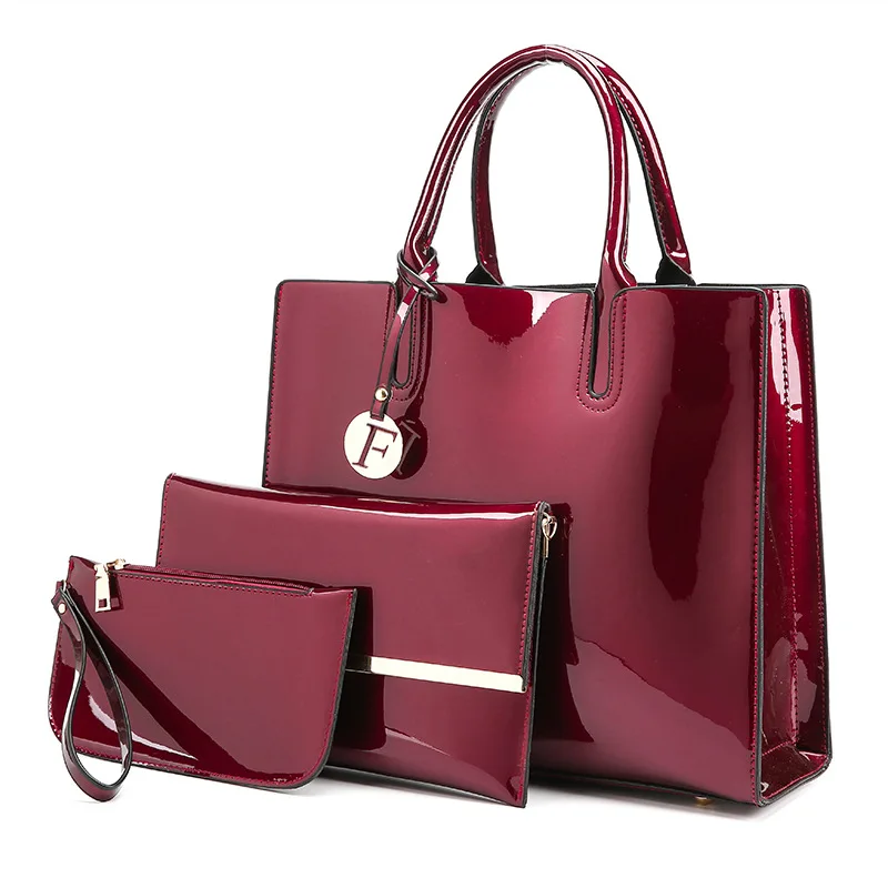 

WOMEN'S Bag 2019 New Style Fashion Europe And America Style Large Capacity Handbag Bright Surface Different Size Bags Three-piec