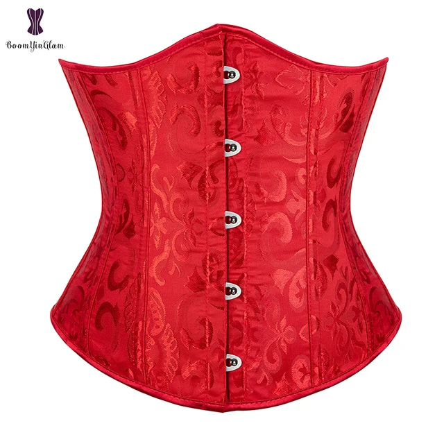 Jacquard Underbust Corset Floral Push Up Boned Bustier Gothique Korsett For Women Front Busk Gorset Plus Size Korse Sexy red