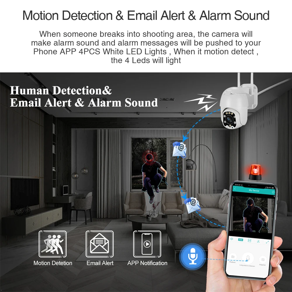 US $46.99 Techage HD 1080P PTZ IP Camera 4X Digital Zoom Wireless WiFi Security Camera AI Human Detection Two Way Audio CCTV Surveillance
