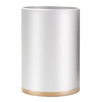 

Pot Container Desktop Aluminum Alloy Pen Storage Organizer Makeup Brush Holder Bedroom Home Scissors School Pencil Cup Wood Base