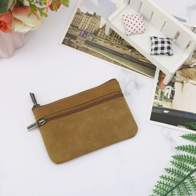 Crazy Horse Leather Coin Purse & Key Pouch - Cowhide Zipper Wallet With Keychain For Men & Women