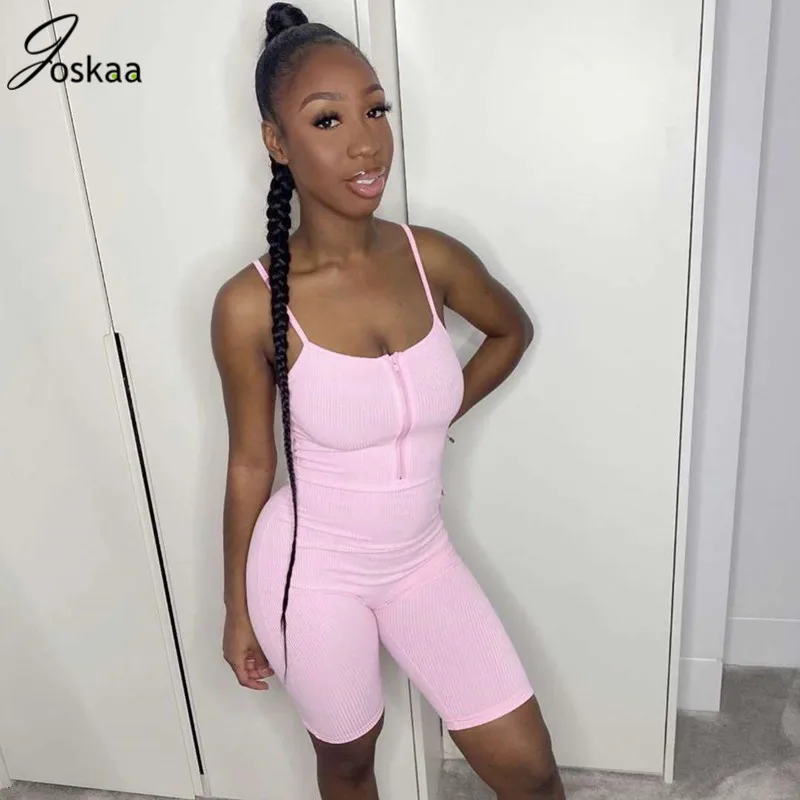 Joskaa movimiento Sexy estilo monos Condole sin mangas cinturón Color puro pantalones cortos tipo mono 2020 novedad de Verano de la moda de las mujeres