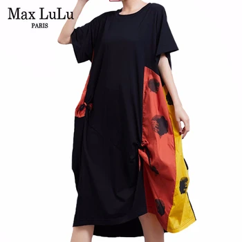 

Max LuLu New 2020 Summer Fashion Style Womens Casual Vestidos Ladies Printed Vintage Dress Patchwork Elegant Oversized Dresses