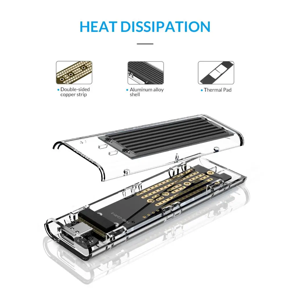 ORICO M.2 SSD Case NVME SSD Enclosure M.2 to USB TypeC Transparent Hard Drive box for NVME PCIE M Key M2 2230 2242 2260 2280 SSD