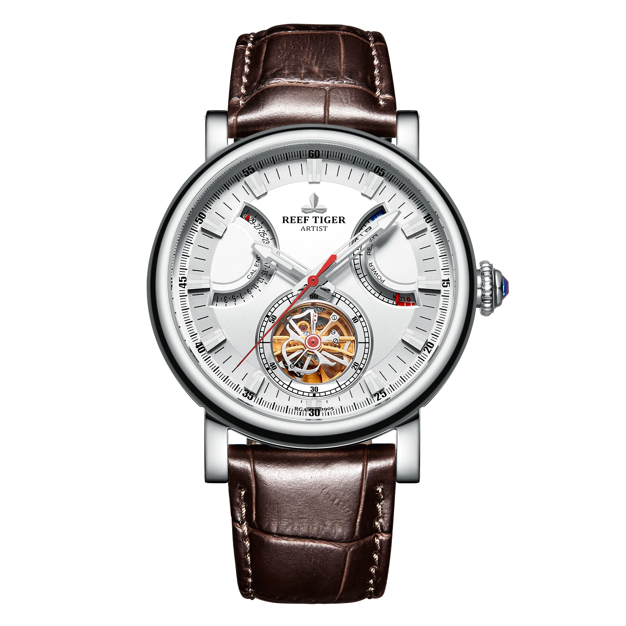 

Reef Tiger Luxury Mens Watches,Automatic Watch For Men Mechanical Wristwatch Waterproof Sapphire Mirror Skeleton Power Reserve