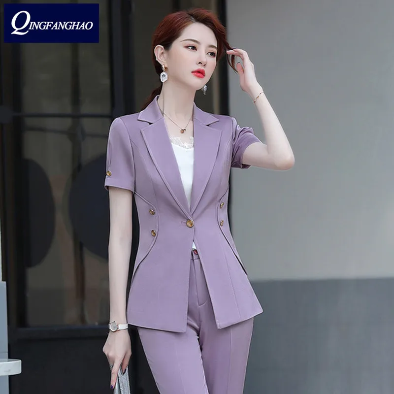 

Purple business suit trousers Korean version of the slim business suit suit goddess fan work clothes two-piece suit