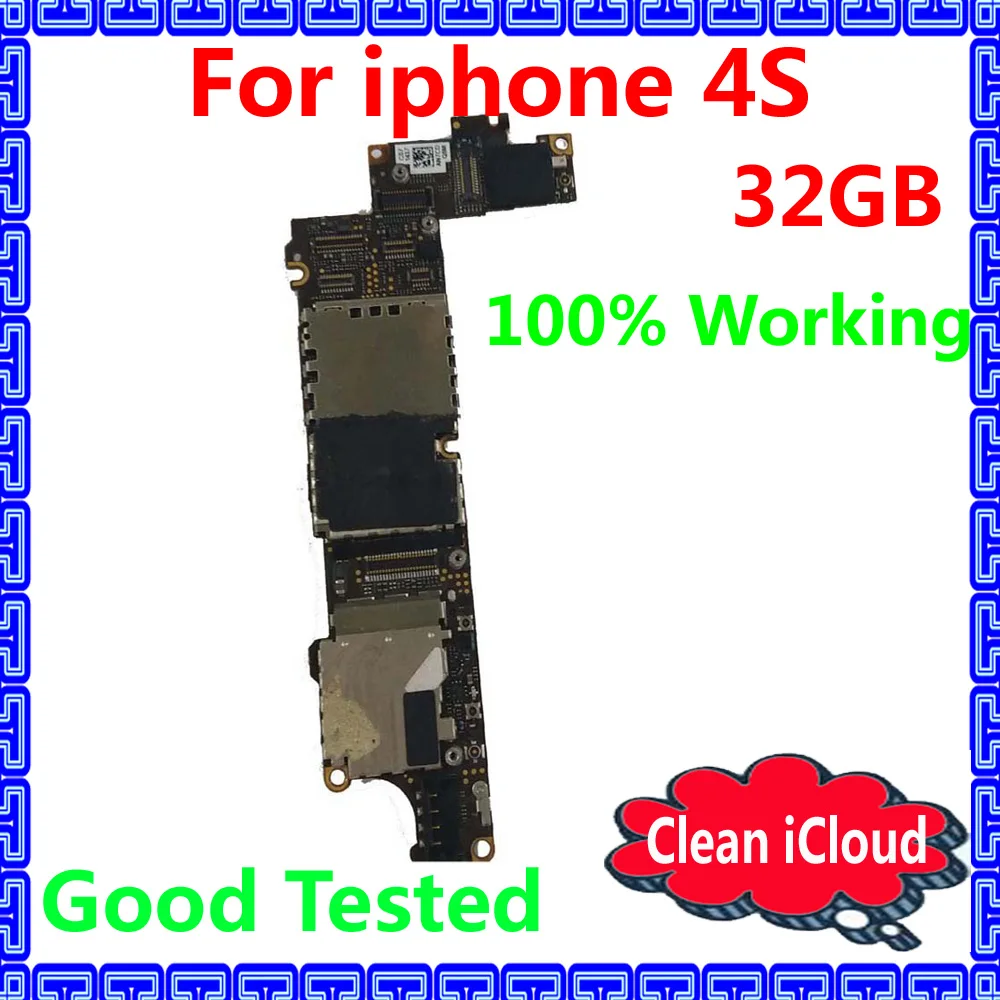 

100% Original mainboard with IOS system for iphone 4S 32GB Full unlocked iCloud motherboard+Chips good tested logic board