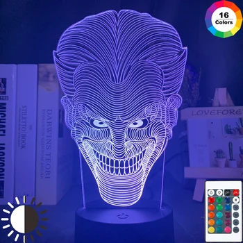 

3d Led Night Light Joker Face Kids Bedroom Atmosphere Light 16 Colors Changing Bedside Novelty Lamp with Remote Control