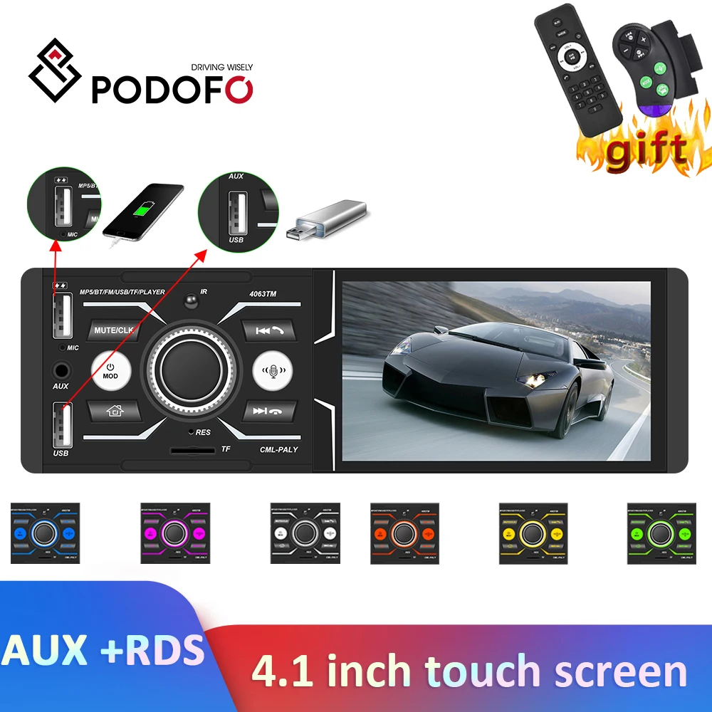 Автомагнитола Podofo 1 Din с сенсорным экраном 4 дюйма MP5 usb MP3 TF|Автомобильные