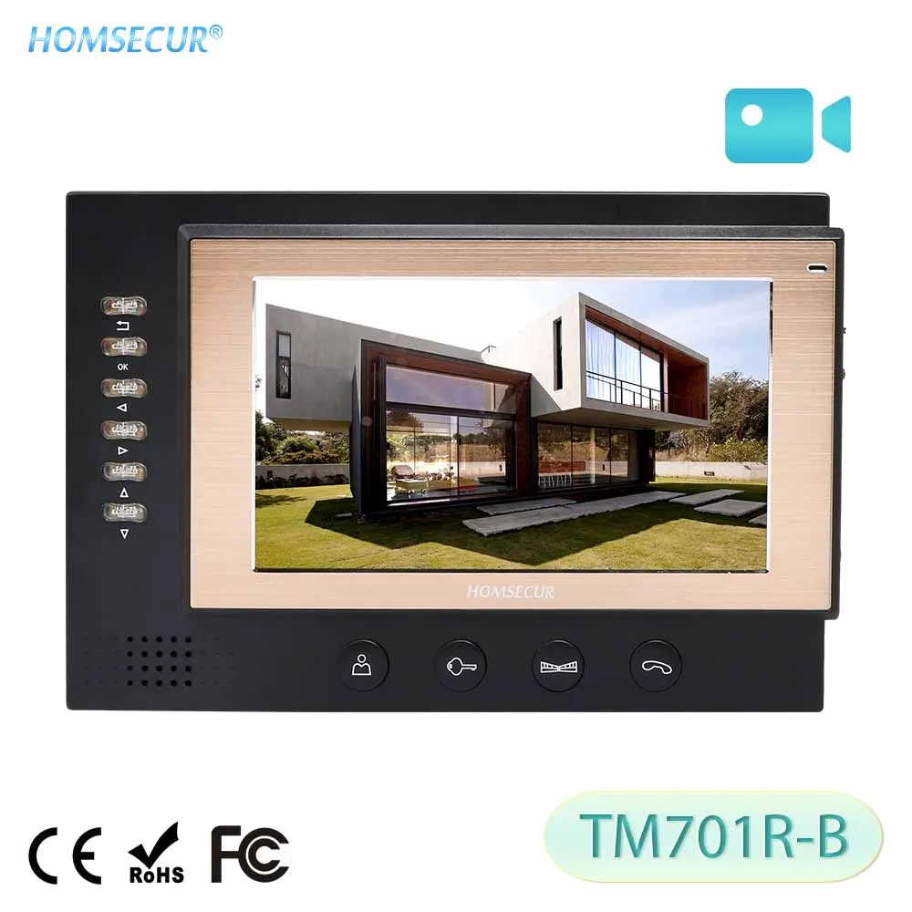 HOMSECUR TM701R-B 7 дюймов в помещении для контроля уровня сахара в крови с Запись и фотосъемке для HDW Проводной видео-телефон двери внутренной связи Системы