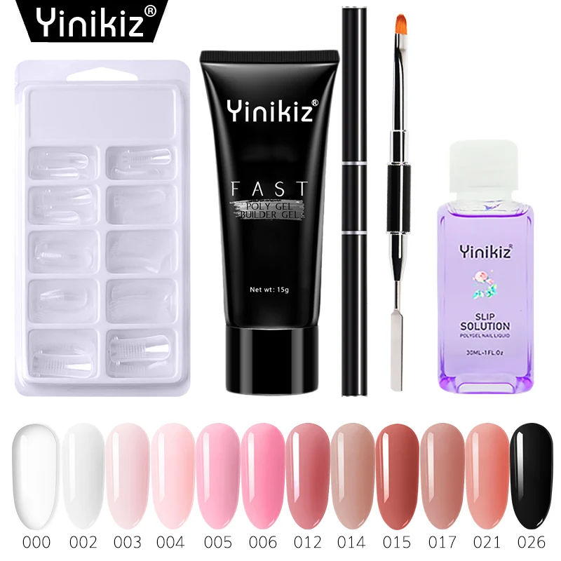 

Yinikiz 15ml Poly Gel Set 12 Colors Fast Uv Builder Gel Nail Slip Solution Nail Art Brush Builder Modle Tools
