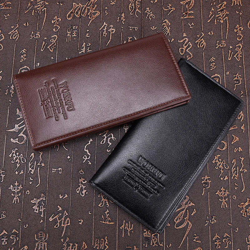 

2019 Fashion Casual Long Men's Wallet Lychee Pattern Fire PU Purse Large Capacity Men's Wallets Black