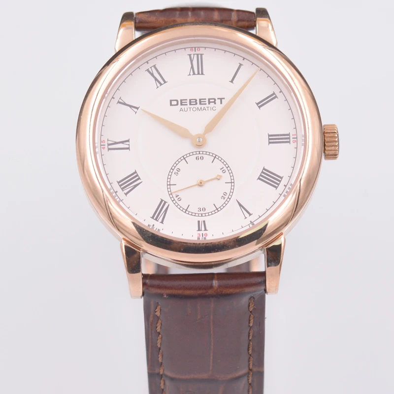 

Debert 40mm Sapphire Crystal Leather Bracelet 316L SS Rose Gold Case Automatic Men Watch..