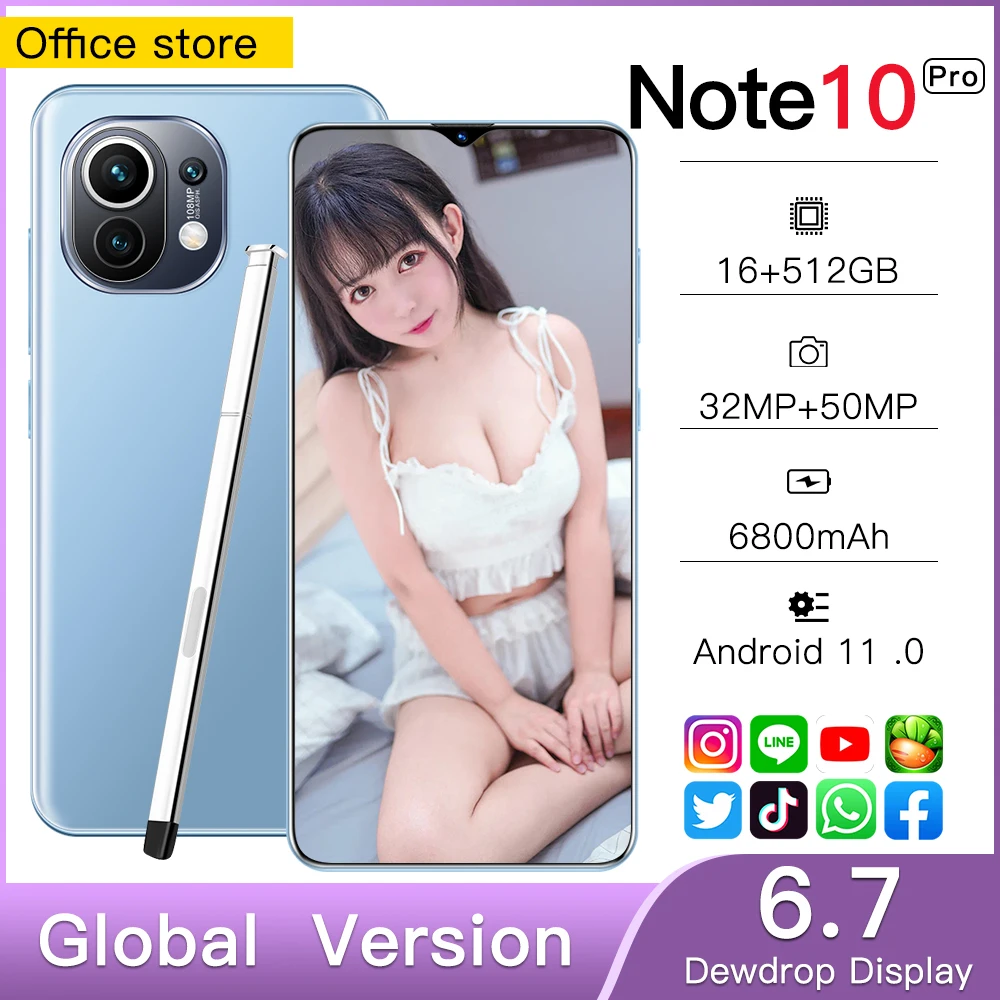 Note 10 Pro Cellphones Smartphones Unlocked 4g/5g Smart Phones Android Cell Phones For Sale Telephone Mobile Phones 6.7 Inch HD