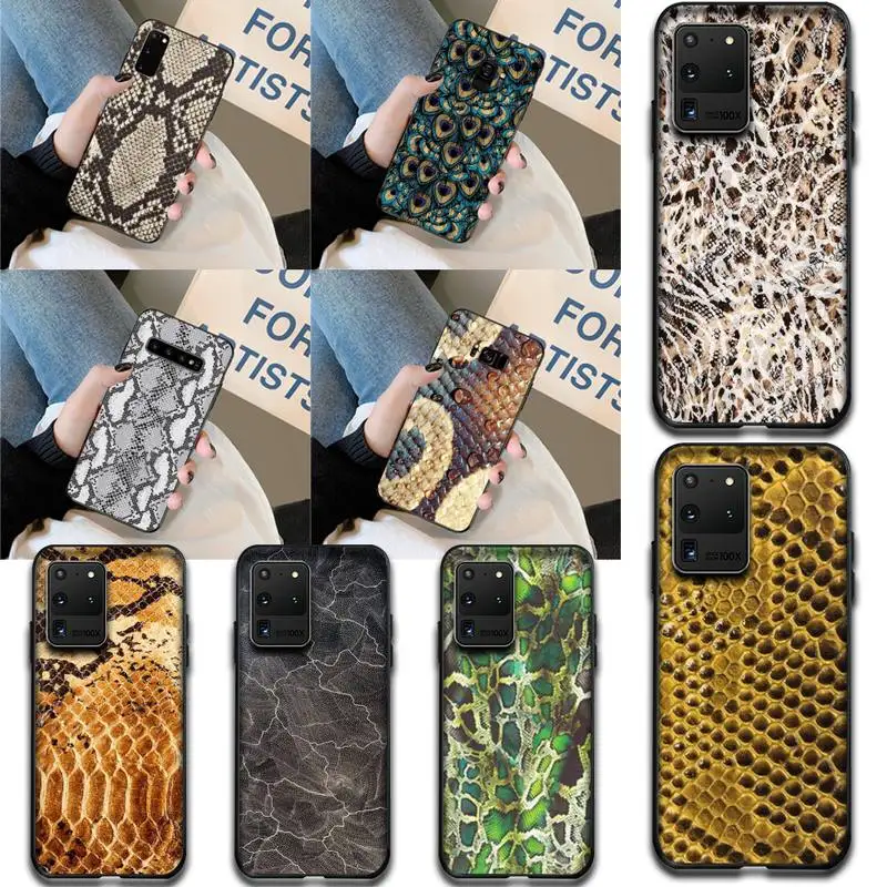 

HPCHCJHM Snake skin texture Cover Black Soft Shell Phone Case for Samsung S20 plus Ultra S6 S7 edge S8 S9 plus S10 5G