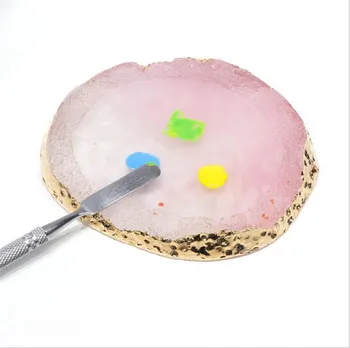

7 Colors Manicure Accessory DIY Tools Resin Nail Art Painting Gel Palette Golden Edge Polish Agate Mix Stir Crystal Gem Plate