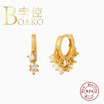 

BOAKO 925 Sterling Silver Jewelry Piercing Earrings For Women Earrings Hoops Fashionable Zircon Luxury Silver/Gold Jewelry