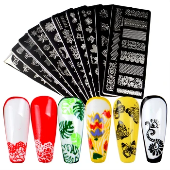 

WUF 1PC Rectangle Nail Stamping Templates Flower Love Animal 10x4cm Stainless Steel Image Plates Polish Manicure Stencil