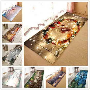 

Durable Flannel 3D Christmas Santa Claus Printed Carpets Kitchen Dinning Room Fireplace Anti-slip Floor Mat Xmas Home Decor Rugs