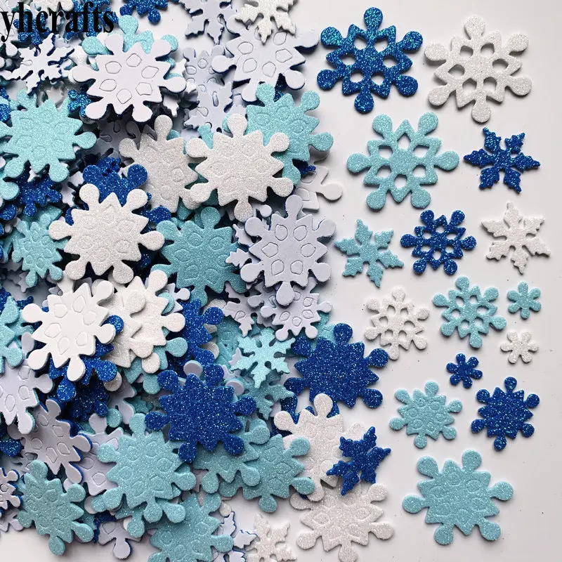 200pcs DIY Christmas Foam Stickers Self-adhesive Snowflake Shape Stickers  For Christmas Party Crafts