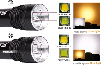 

Yellow white light diving flashlight xml T6/ L2 super bright underwater hunting LED lamp 18650 26650 powerful flashlight torch