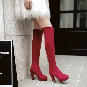 

Big Size Waterproof platform with round head, thick heel and square heel sleeve and knee-length fashion boots