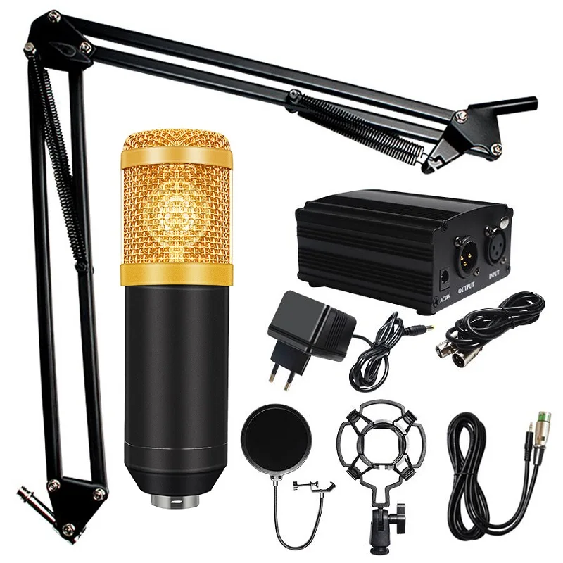 Bm800 Studio Microphone Condenser Microphone with Pop Filter&Phantom Power Vocal Record KTV Karaoke BM 800 Microfono Youtuber 