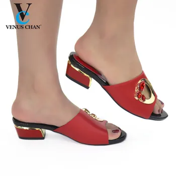 

2020 Sexy PU Slippers Mules Summer Fashion Solid Outside Mid Heels Shallow Mature Women Casual Size 38-43