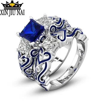 

The exquisite zirconium wedding ring two in one elegant non-allergic unique 2019 silver plated multi-color square crystal ball