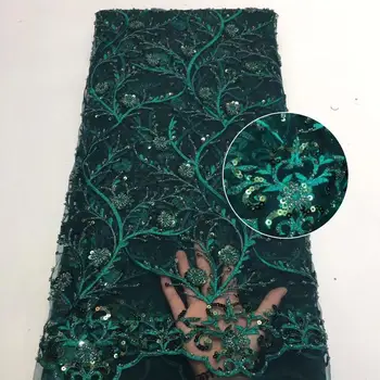 

3D Lace Fabric French Farty Sequin Tissu Africain Handmade Bead Tulle Lace Latest Luxury African green Embroidery Lace YYZ78673