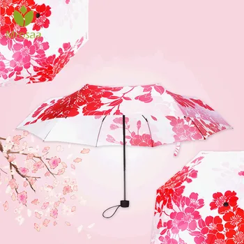 

Cherry Blossoms Folding Umbrella For Women Sunscreen Anti-UV Girl Parasol Fashion Red Flower Windproof Rainproof Umbrellas