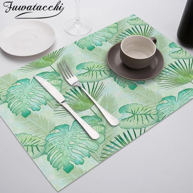 

Fuwatacchi Green Leaves Coasters Reusable Dining Table Pads Placemats for Kitchen Table Polyester Cup Mats Tea Party Decorations