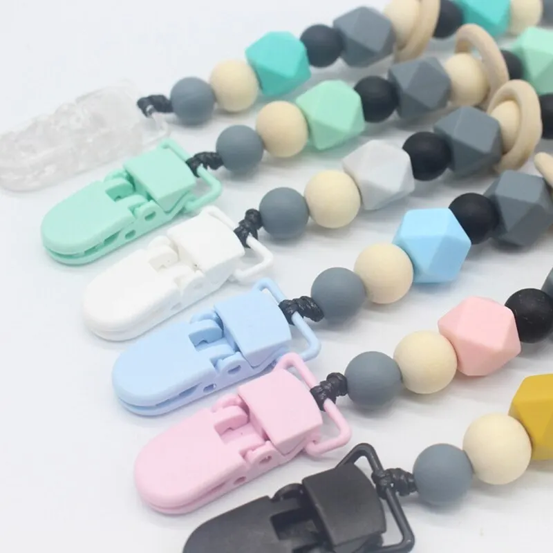 Силиконовые Зубные зажимы для соски-пустышки с безопасной бусины ABS Силиконовые соски-пустышки, цепочка-держатель для соски детские жевательные игрушки
