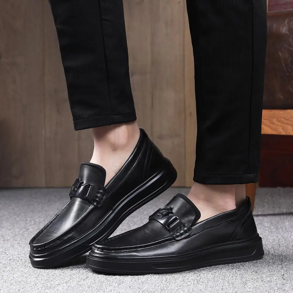 

male cowskin casual genuine leather shoes driving party business loafers career office men comfortable slip on flats footwear