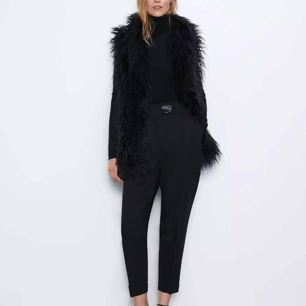 Autumn Winter Furry Faux Fur Coat Women fur vest Female Outerwear Coat Fashion ZA Overcoat