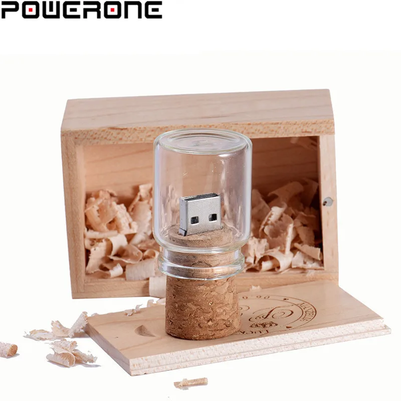 POWERONE бесплатный логотип стеклянная бутылка USB + коробка флэш накопитель Флешка 64
