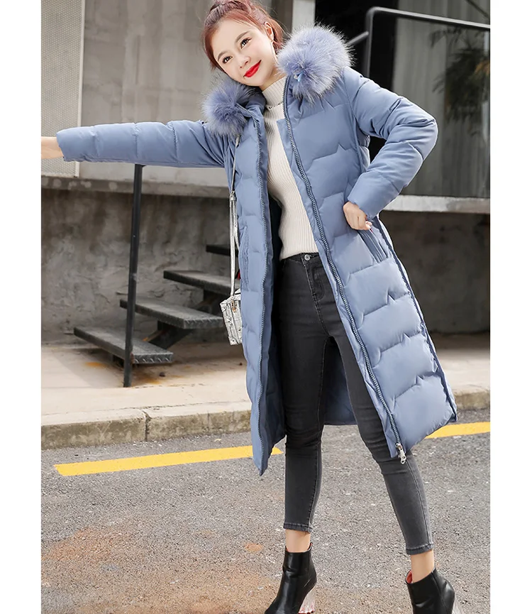 Cotton Hot Sale Solid Full Pockets Zippers Female Long Coat New Slim Parka Padded Jacket Winter Thick Warm Windbreaker