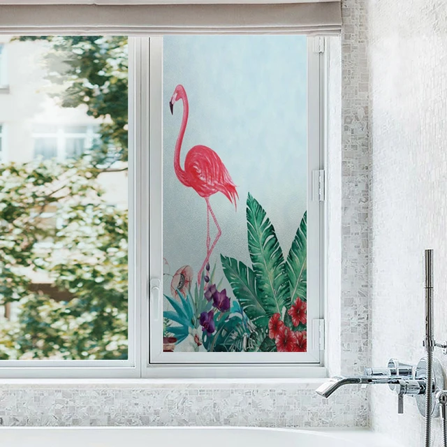 Fensterfolie selbstklebend, Sichtschutz, Flamingo - Rosa Grün