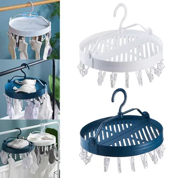 

Home Round Drying Rack Socks Underwear Hanger Foldable Clothes Drying Rack with 18 Clothespins for Balcony J99Store
