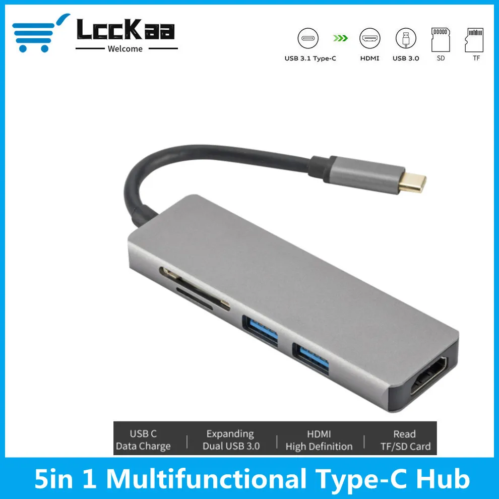 

USB-концентратор с Type-C, адаптер HDMI, 4K, Thunderbolt 3, концентратор USB 3,1 с концентратором 3,0, слот для чтения TF-и SD-карт для MacBook Pro/Air/Huawei Mate