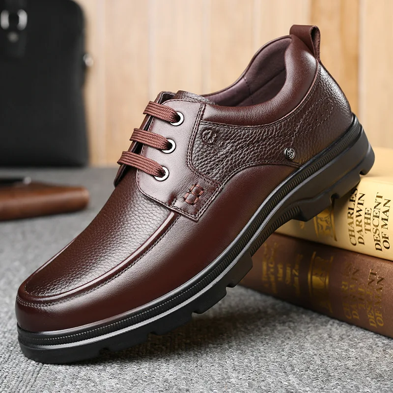 

LOTORY MEN'S SHOES New Style Autumn Anti-slip Casual Leather Shoes Men Middle-aged Shoes Dad Thick Bottomed 126016