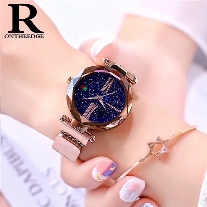 Reloj Mujer, женские часы ONTHEEDGE, женские часы, брендовые, роскошный подарок для женщин, сетчатый стальной ремешок, наручные часы, модные женские часы - Цвет: Rose Gold