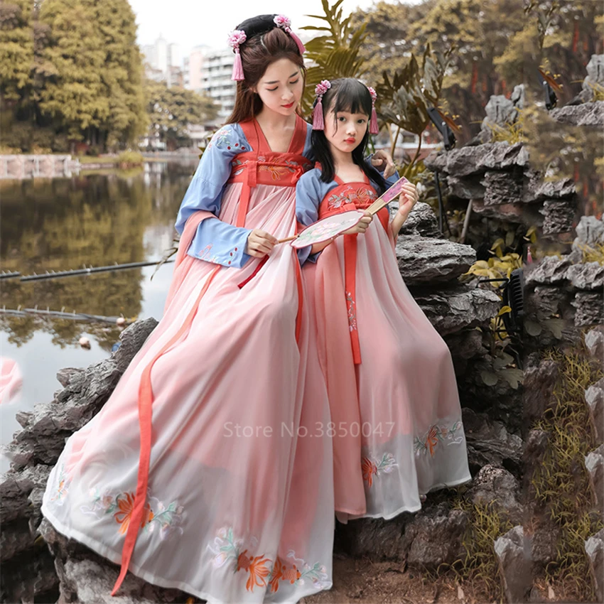 Hanfu фея косплей Традиционный китайский национальный костюм для женщин Винтаж Тан Костюм Древний китайский стиль Emboridery Новогодняя одежда